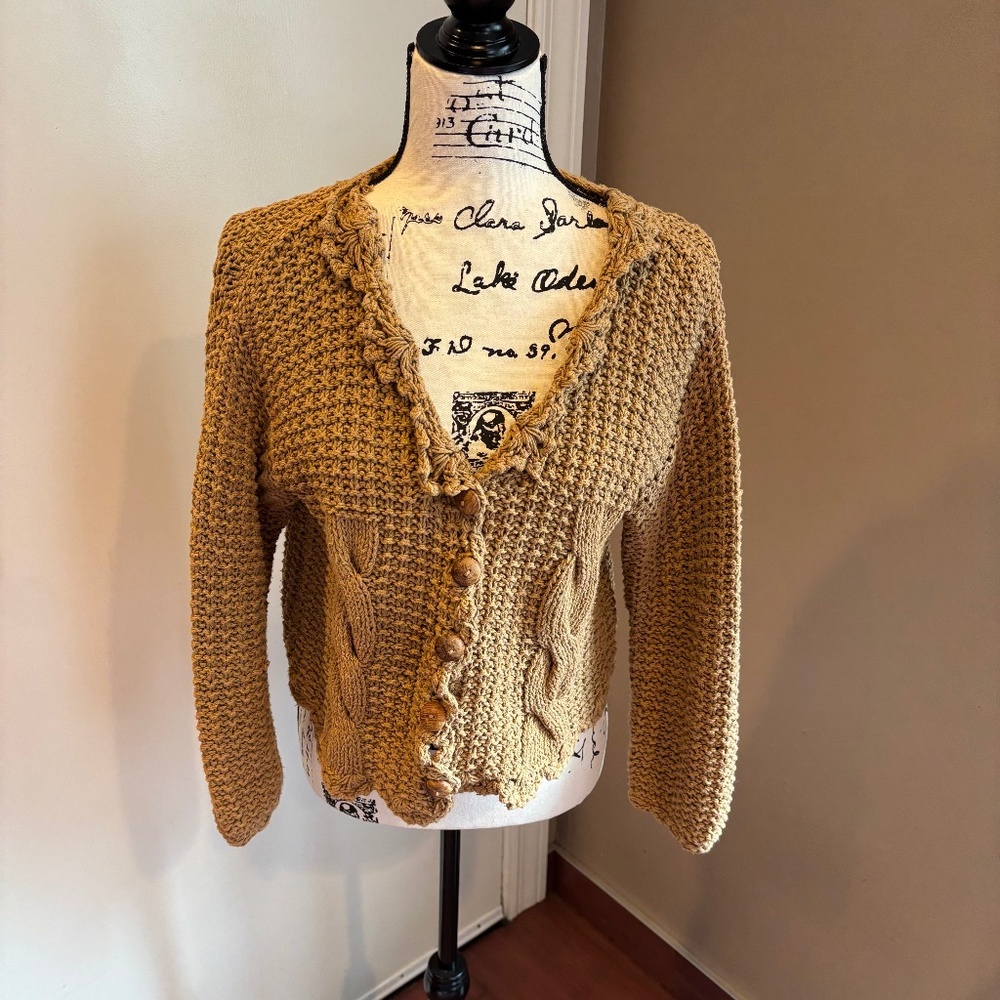 PURE hand knit cotton button cardigan sweater